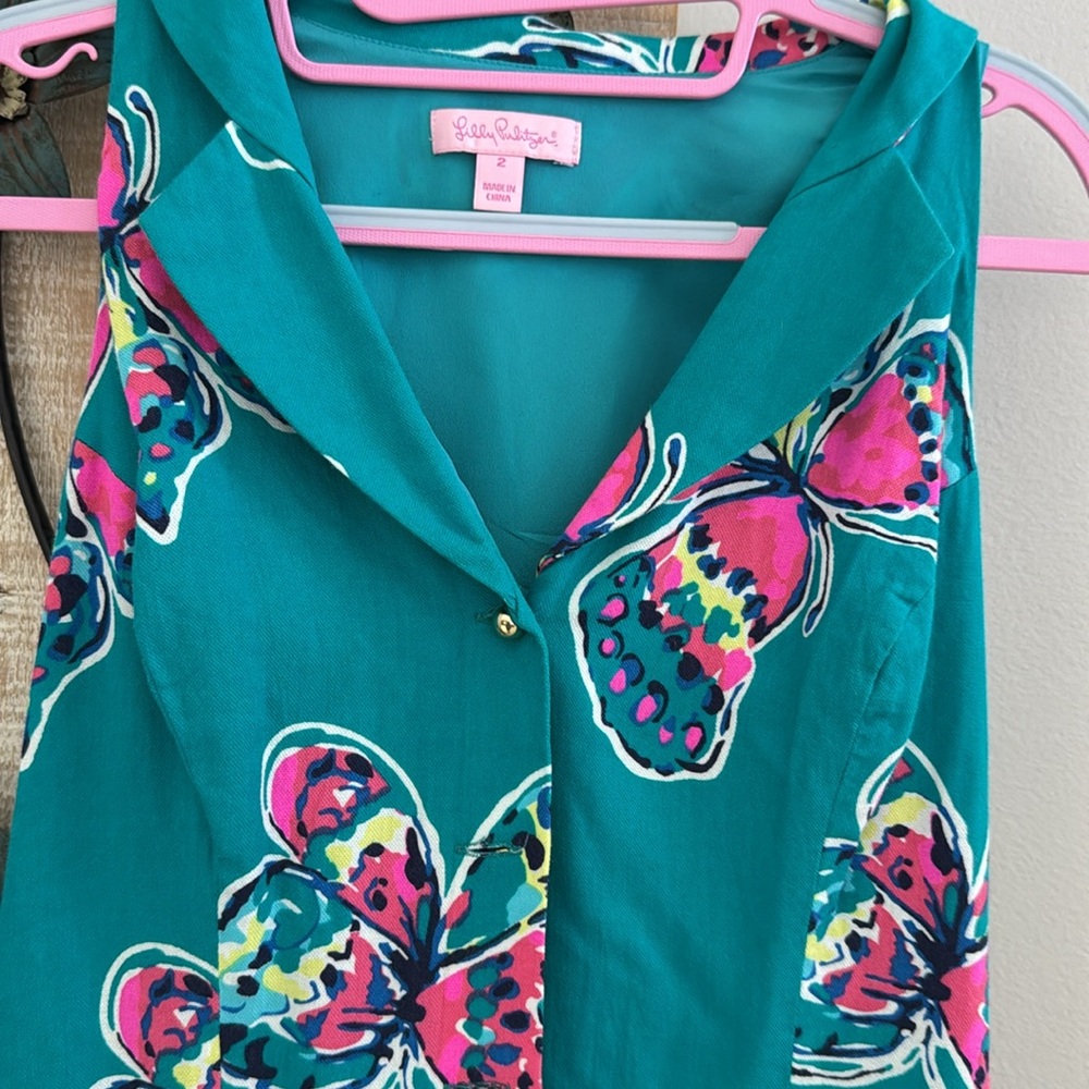 Lilly Pulitzer Teal Butterfly Print Dress size 2 pre owned Used - Picture 4 of 10